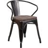 Flash Furniture Blue Metal Chair with Wood Seat and Arms(Black-antique Gold)