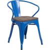 Flash Furniture Blue Metal Chair with Wood Seat and Arms(Blue)