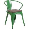 Flash Furniture Blue Metal Chair with Wood Seat and Arms(Green)