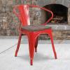 Flash Furniture Blue Metal Chair with Wood Seat and Arms(Red)