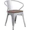 Flash Furniture Blue Metal Chair with Wood Seat and Arms(Silver)