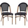 Flash Furniture Marseille 2 Pack Indoor/Outdoor Commercial Bistro Stack Chairs – Black/White Textilene Back & Seat – Light Natural Bamboo Print Aluminum Frame(Black/Natural Frame)