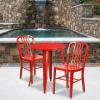 Flash Furniture Napoleon Commercial Grade 24″ Round Black-Antique Gold Metal Indoor-Outdoor Table Set with 2 Vertical Slat Back Chairs(Red)