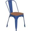 Flash Furniture Perry Indoor/Outdoor Commercial Stackable Chair with Polystyrene Seat – Blue Metal Frame – Teak Poly Resin Seat – Rounded Seat Edges for Comfort(Blue/Teak)