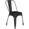 Flash Furniture Perry Indoor/Outdoor Commercial Stackable Chair with Polystyrene Seat – Blue Metal Frame – Teak Poly Resin Seat – Rounded Seat Edges for Comfort(Black/Black)
