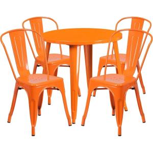 Flash Furniture 30” Round Orange Metal Indoor-Outdoor Table Set with 4 Cafe Chairs