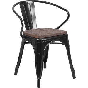 Flash Furniture Blue Metal Chair with Wood Seat and Arms(Black)