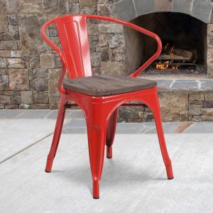 Flash Furniture Blue Metal Chair with Wood Seat and Arms(Red)