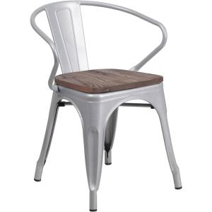 Flash Furniture Blue Metal Chair with Wood Seat and Arms(Silver)