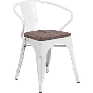 Flash Furniture Blue Metal Chair with Wood Seat and Arms(White)