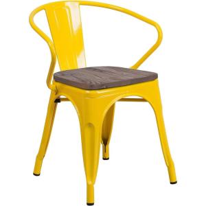 Flash Furniture Blue Metal Chair with Wood Seat and Arms(Yellow)