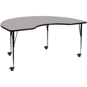 Flash Furniture Mobile 48”W x 72”L Kidney Grey HP Laminate Activity Table – Standard Height Adjustable Legs(Grey)