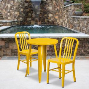 Flash Furniture Napoleon Commercial Grade 24″ Round Black-Antique Gold Metal Indoor-Outdoor Table Set with 2 Vertical Slat Back Chairs(Yellow)