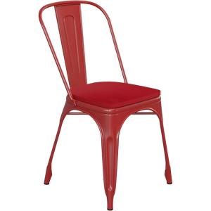 Flash Furniture Perry Indoor/Outdoor Commercial Stackable Chair with Polystyrene Seat – Blue Metal Frame – Teak Poly Resin Seat – Rounded Seat Edges for Comfort(Red/Red)