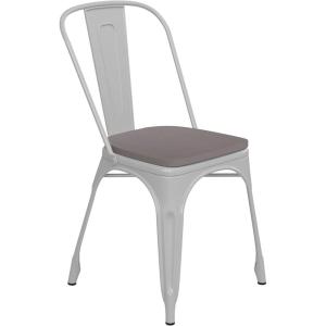 Flash Furniture Perry Indoor/Outdoor Commercial Stackable Chair with Polystyrene Seat – Blue Metal Frame – Teak Poly Resin Seat – Rounded Seat Edges for Comfort(White)