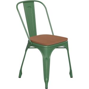 Flash Furniture Perry Indoor/Outdoor Commercial Stackable Chair with Polystyrene Seat – Blue Metal Frame – Teak Poly Resin Seat – Rounded Seat Edges for Comfort(Green/Teak)