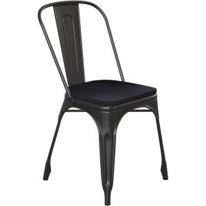 Flash Furniture Perry Indoor/Outdoor Commercial Stackable Chair with Polystyrene Seat – Blue Metal Frame – Teak Poly Resin Seat – Rounded Seat Edges for Comfort(Black/Black)