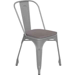 Flash Furniture Perry Indoor/Outdoor Commercial Stackable Chair with Polystyrene Seat – Blue Metal Frame – Teak Poly Resin Seat – Rounded Seat Edges for Comfort(Silver/Gray)