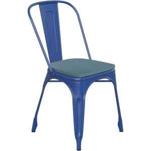 Flash Furniture Perry Indoor/Outdoor Commercial Stackable Chair with Polystyrene Seat – Blue Metal Frame – Teak Poly Resin Seat – Rounded Seat Edges for Comfort(Blue/Teal-blue)