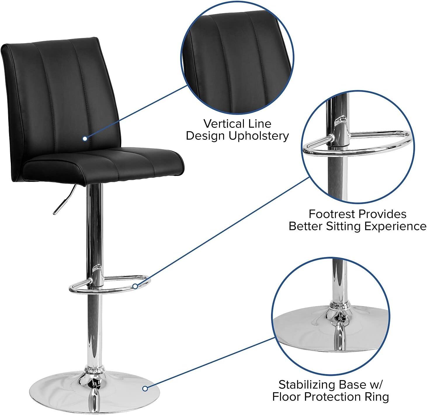 image:imageFlash Furniture Charles 2 Pk Contemporary White Vinyl Adjustable Height Barstool with Vertical Stitch Panel Back and Chrome BaseBlack