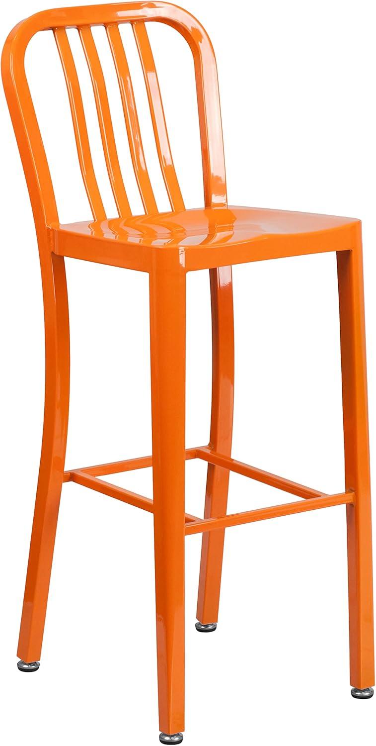 image:imageFlash Furniture Commercial Grade 30 Round Black Metal IndoorOutdoor Bar Table Set with 4 Vertical Slat Back StoolsOrange