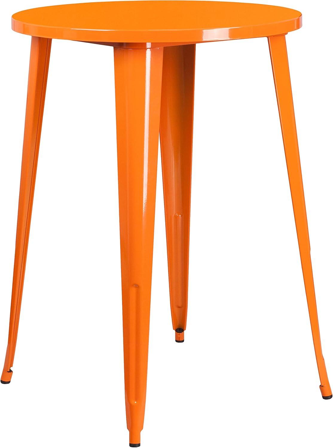 image:imageFlash Furniture Commercial Grade 30 Round Black Metal IndoorOutdoor Bar Table Set with 4 Vertical Slat Back StoolsOrange