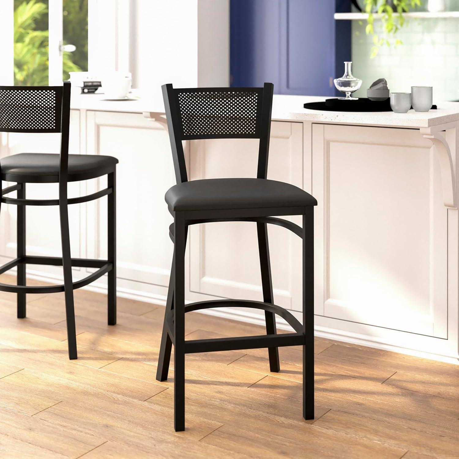 image:imageFlash Furniture HERCULES Series Black Grid Back Metal Restaurant Barstool Burgundy Vinyl Seat Pack of 1Black Vinyl SeatBlack Metal Frame