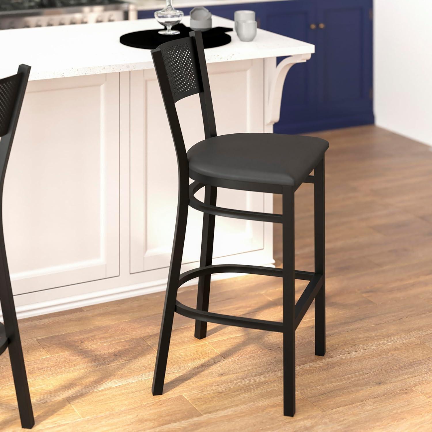 image:imageFlash Furniture HERCULES Series Black Grid Back Metal Restaurant Barstool Burgundy Vinyl Seat Pack of 1Black Vinyl SeatBlack Metal Frame