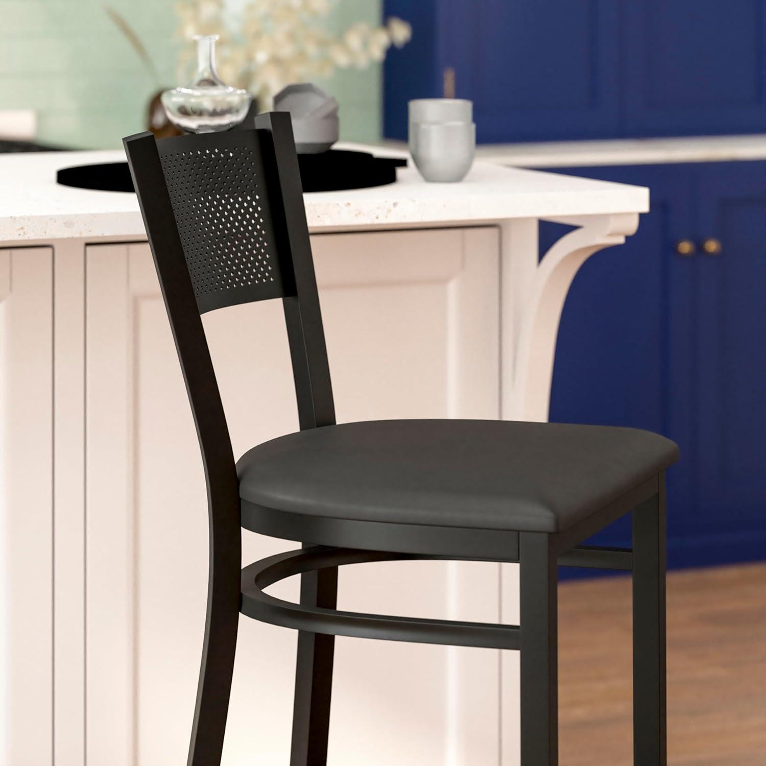 image:imageFlash Furniture HERCULES Series Black Grid Back Metal Restaurant Barstool Burgundy Vinyl Seat Pack of 1Black Vinyl SeatBlack Metal Frame