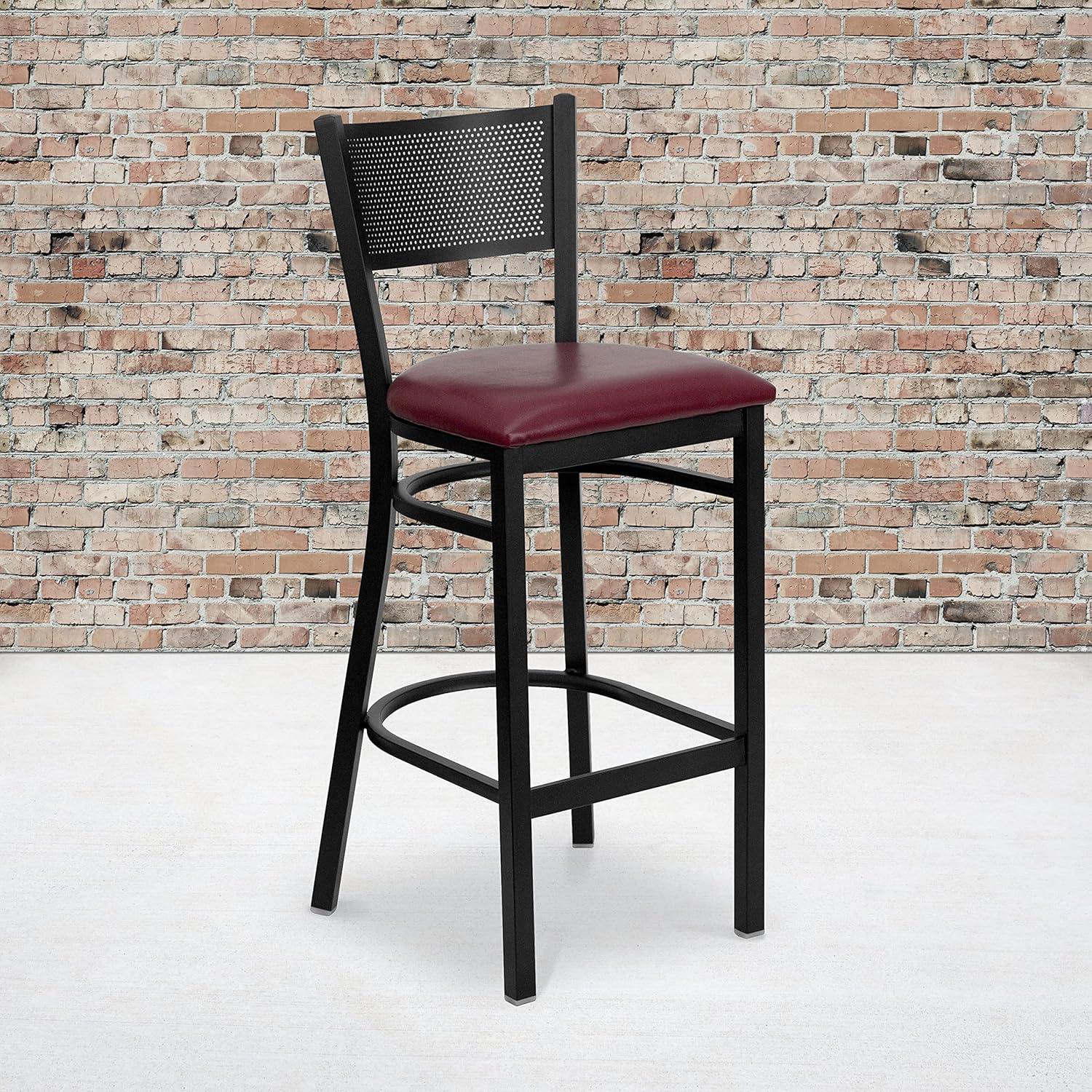 image:imageFlash Furniture HERCULES Series Black Grid Back Metal Restaurant Barstool Burgundy Vinyl Seat Pack of 1Burgundy Vinyl SeatBlack Metal Frame