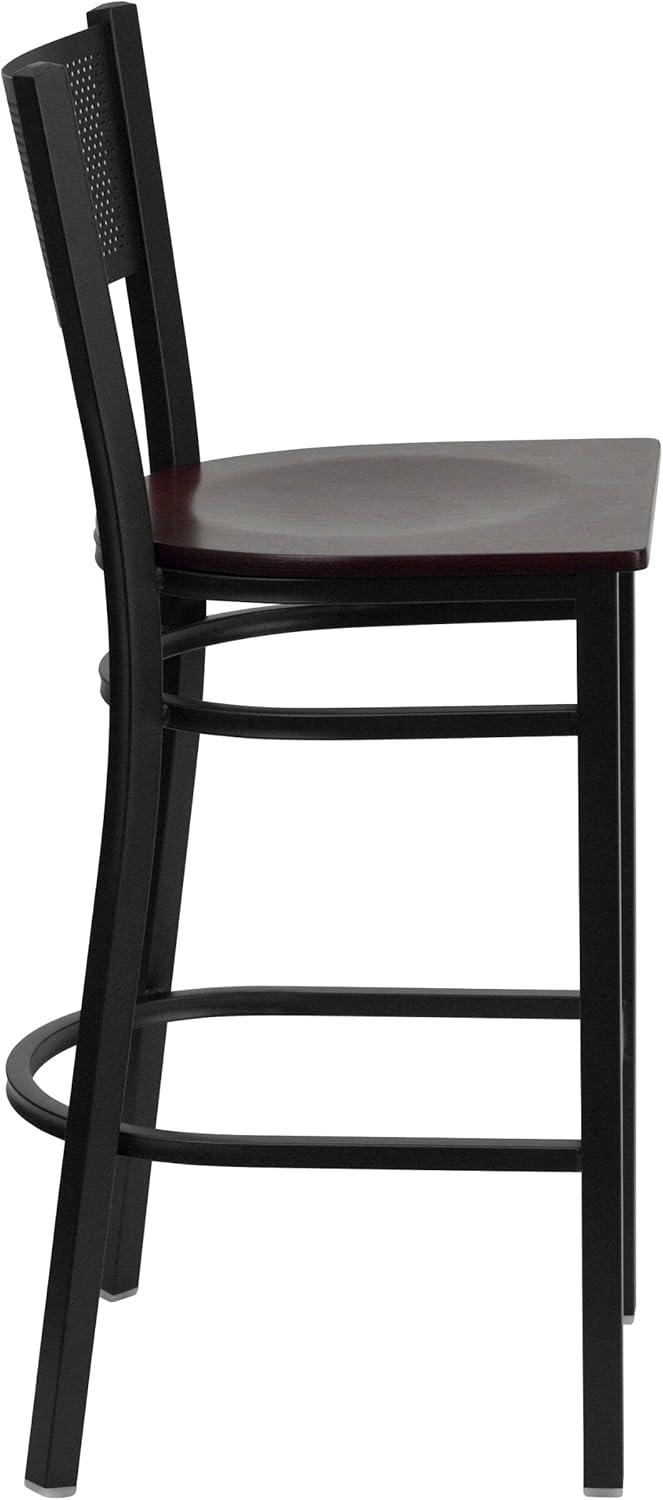 image:imageFlash Furniture HERCULES Series Black Grid Back Metal Restaurant Barstool Burgundy Vinyl Seat Pack of 1Mahogany Wood SeatBlack Metal Frame