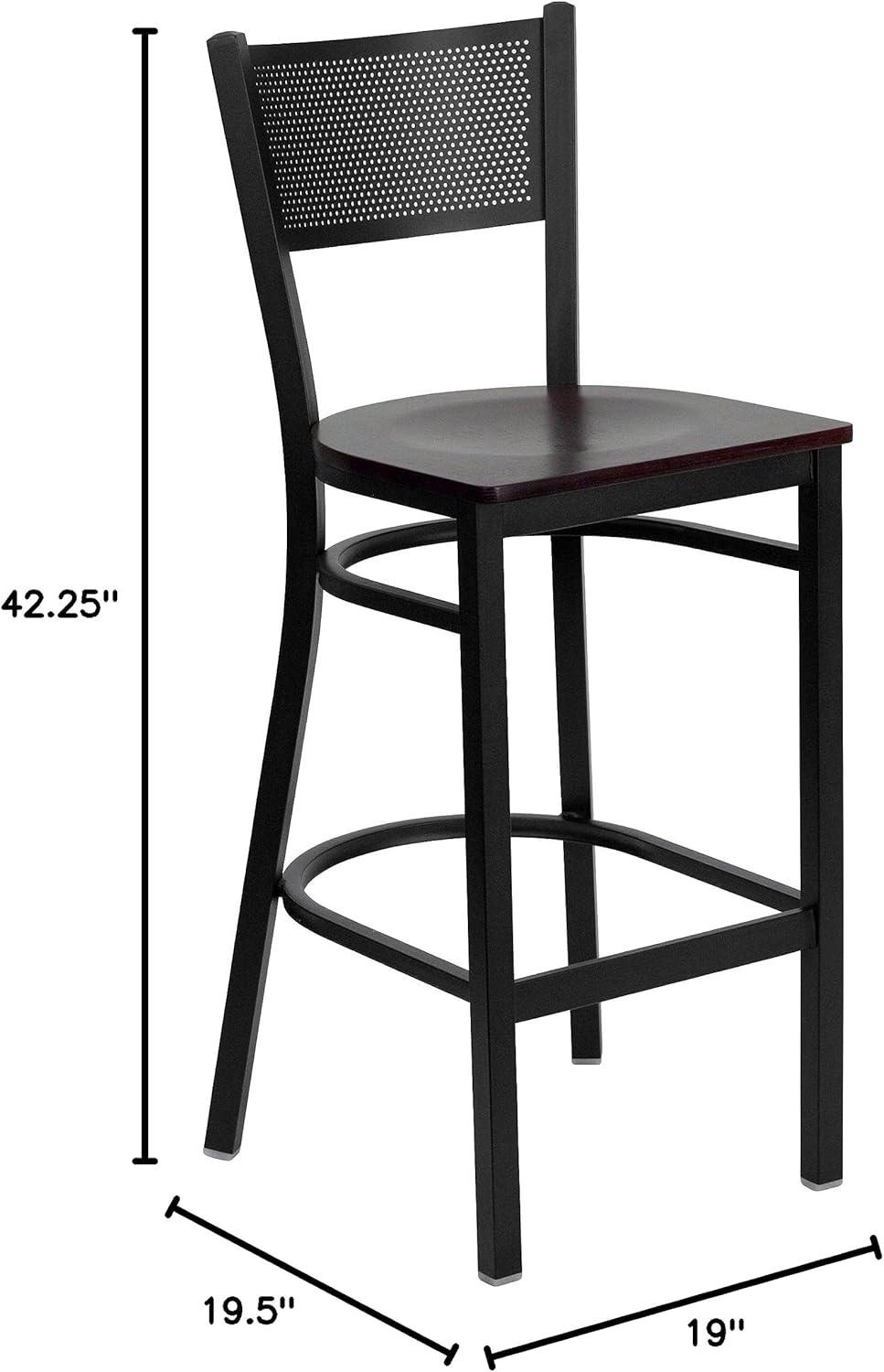image:imageFlash Furniture HERCULES Series Black Grid Back Metal Restaurant Barstool Burgundy Vinyl Seat Pack of 1Mahogany Wood SeatBlack Metal Frame