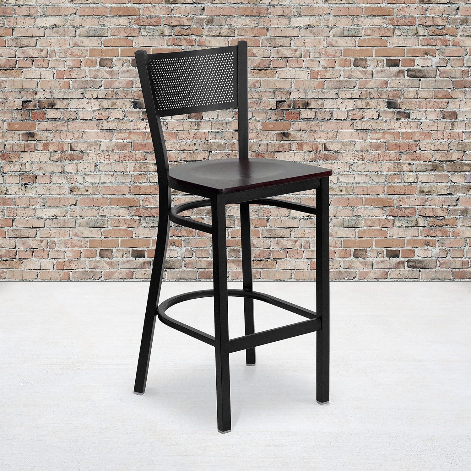 image:imageFlash Furniture HERCULES Series Black Grid Back Metal Restaurant Barstool Burgundy Vinyl Seat Pack of 1Mahogany Wood SeatBlack Metal Frame