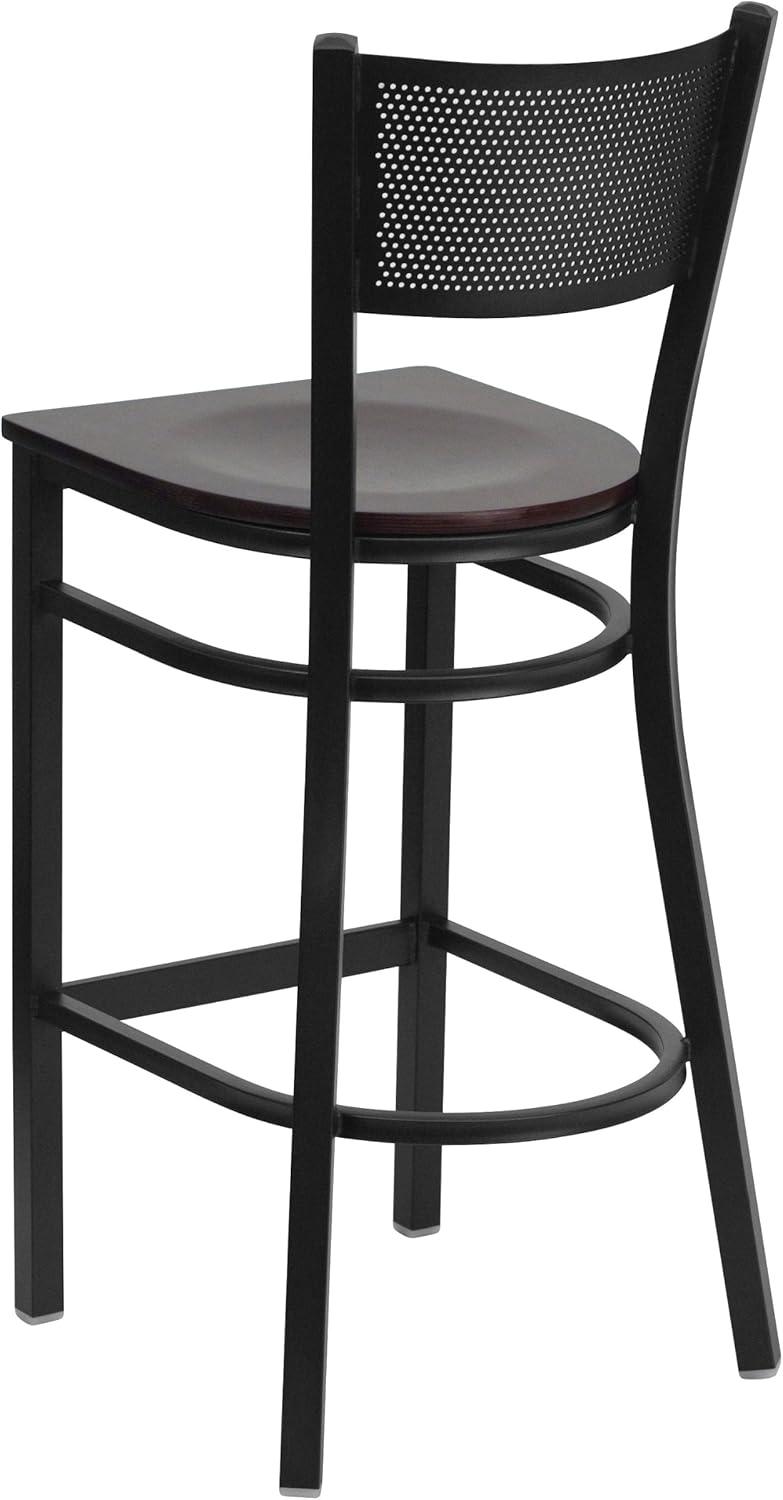 image:imageFlash Furniture HERCULES Series Black Grid Back Metal Restaurant Barstool Burgundy Vinyl Seat Pack of 1Mahogany Wood SeatBlack Metal Frame