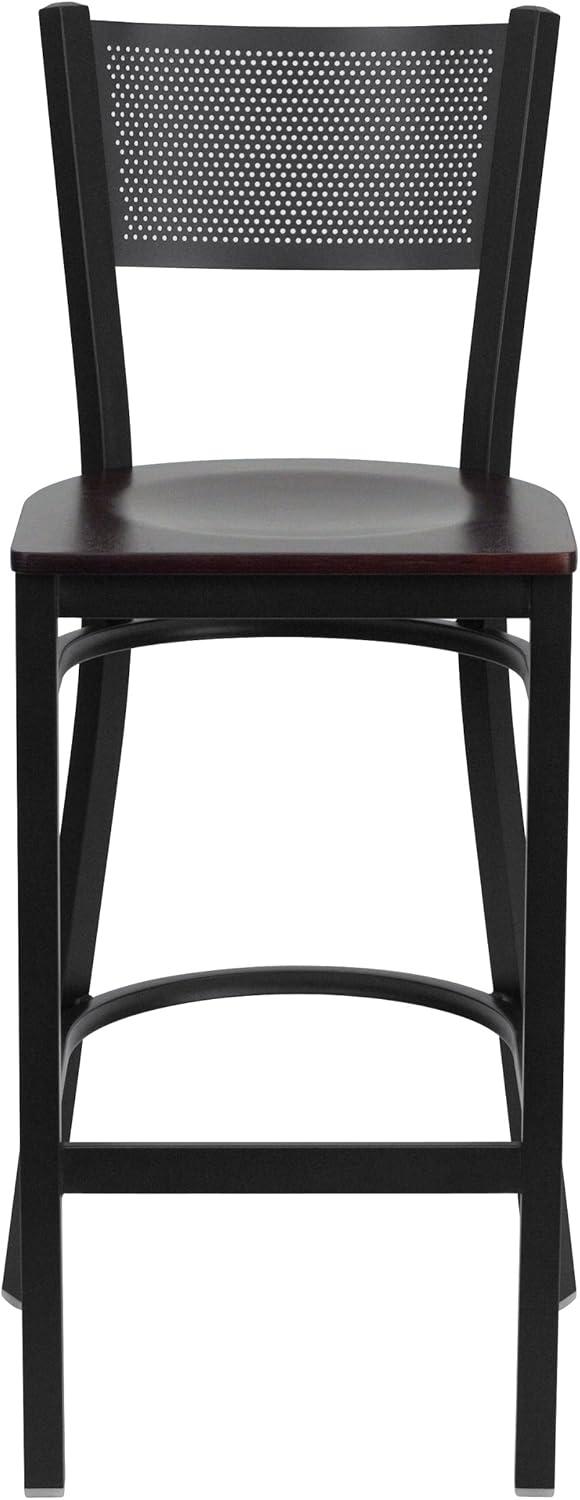 image:imageFlash Furniture HERCULES Series Black Grid Back Metal Restaurant Barstool Burgundy Vinyl Seat Pack of 1Mahogany Wood SeatBlack Metal Frame