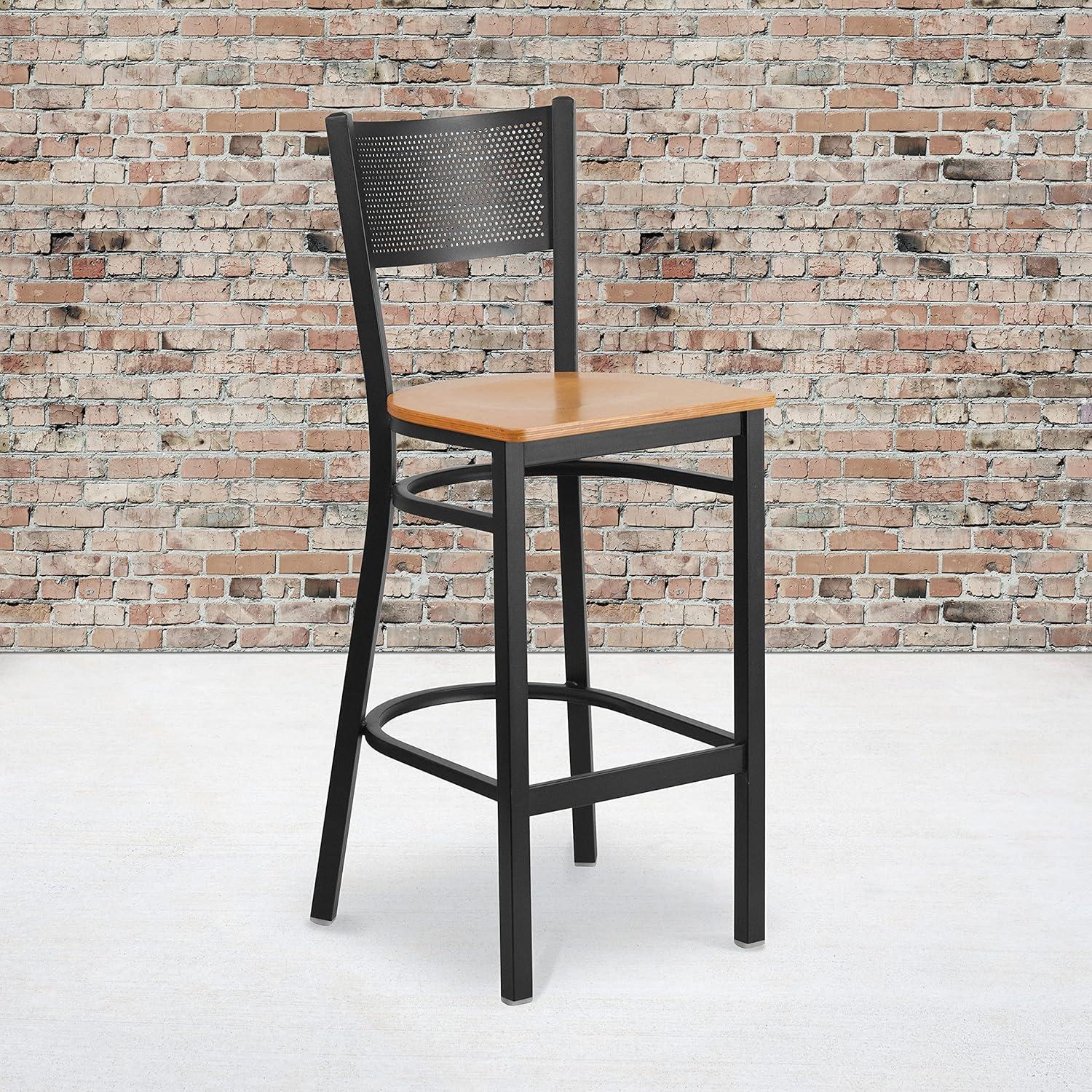 image:imageFlash Furniture HERCULES Series Black Grid Back Metal Restaurant Barstool Burgundy Vinyl Seat Pack of 1Natural Wood SeatBlack Metal Frame