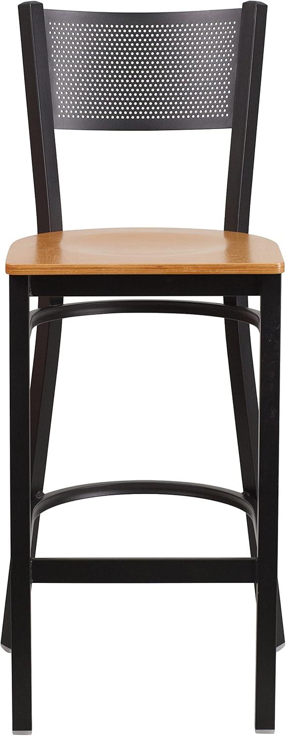 image:imageFlash Furniture HERCULES Series Black Grid Back Metal Restaurant Barstool Burgundy Vinyl Seat Pack of 1Natural Wood SeatBlack Metal Frame