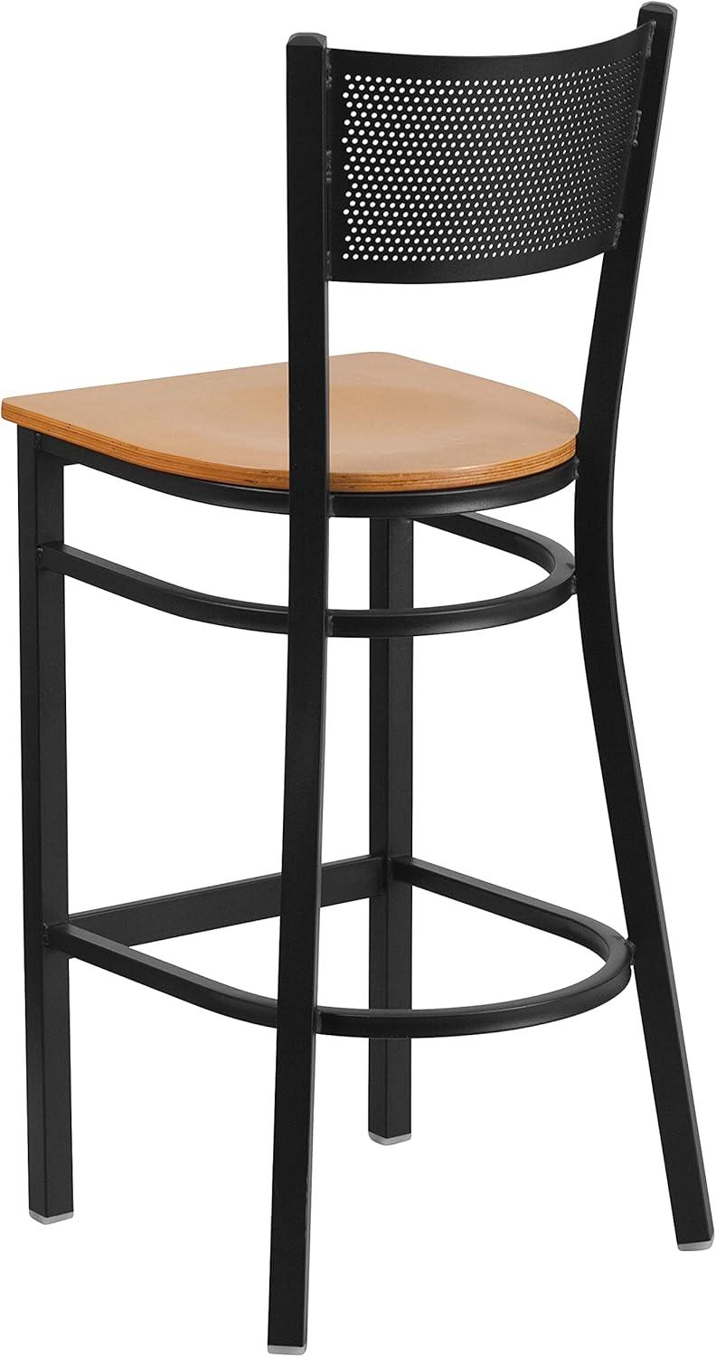 image:imageFlash Furniture HERCULES Series Black Grid Back Metal Restaurant Barstool Burgundy Vinyl Seat Pack of 1Natural Wood SeatBlack Metal Frame
