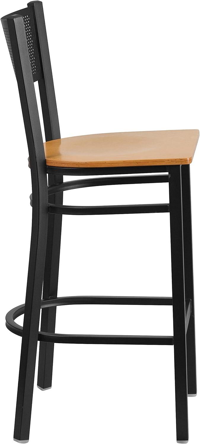 image:imageFlash Furniture HERCULES Series Black Grid Back Metal Restaurant Barstool Burgundy Vinyl Seat Pack of 1Natural Wood SeatBlack Metal Frame