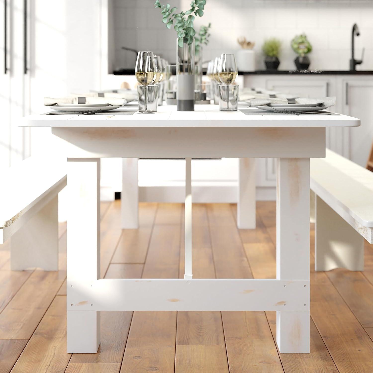image:imageFlash Furniture Hercules Commercial Grade Farmhouse Dining Table Solid Pine Foldable Table for 10 in Antique Rustic White Rustic Charm for Home and Events