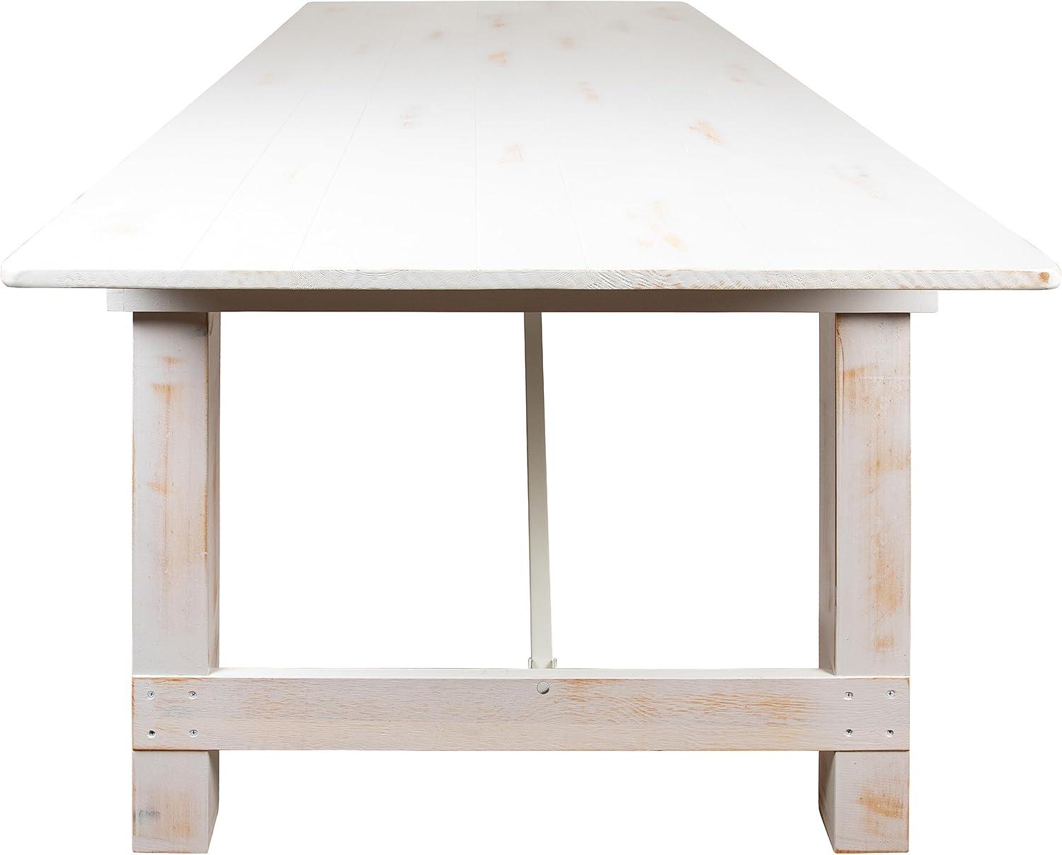 image:imageFlash Furniture Hercules Commercial Grade Farmhouse Dining Table Solid Pine Foldable Table for 10 in Antique Rustic White Rustic Charm for Home and Events