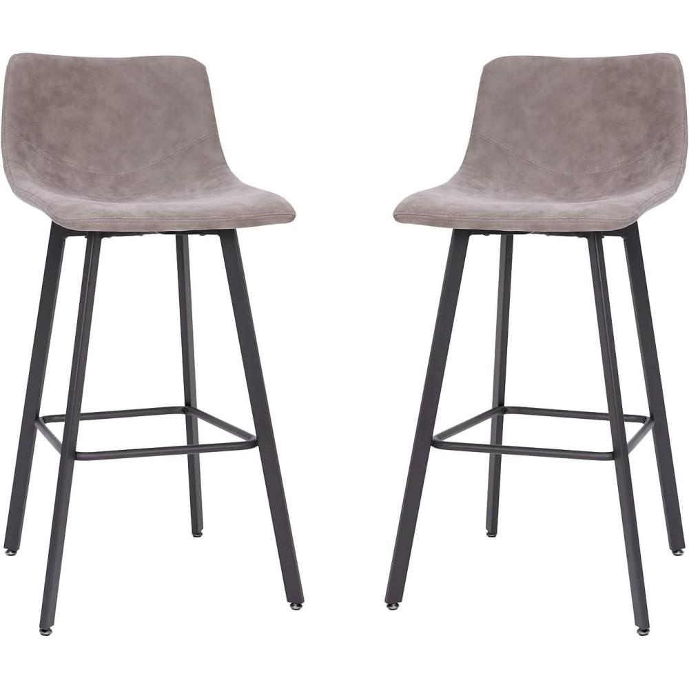 image:imageFlash Furniture Caleb Modern Commercial Barstools with Footrests Gray LeatherSoft 30 Inch Black Matte Iron Frame Armless Set of 2