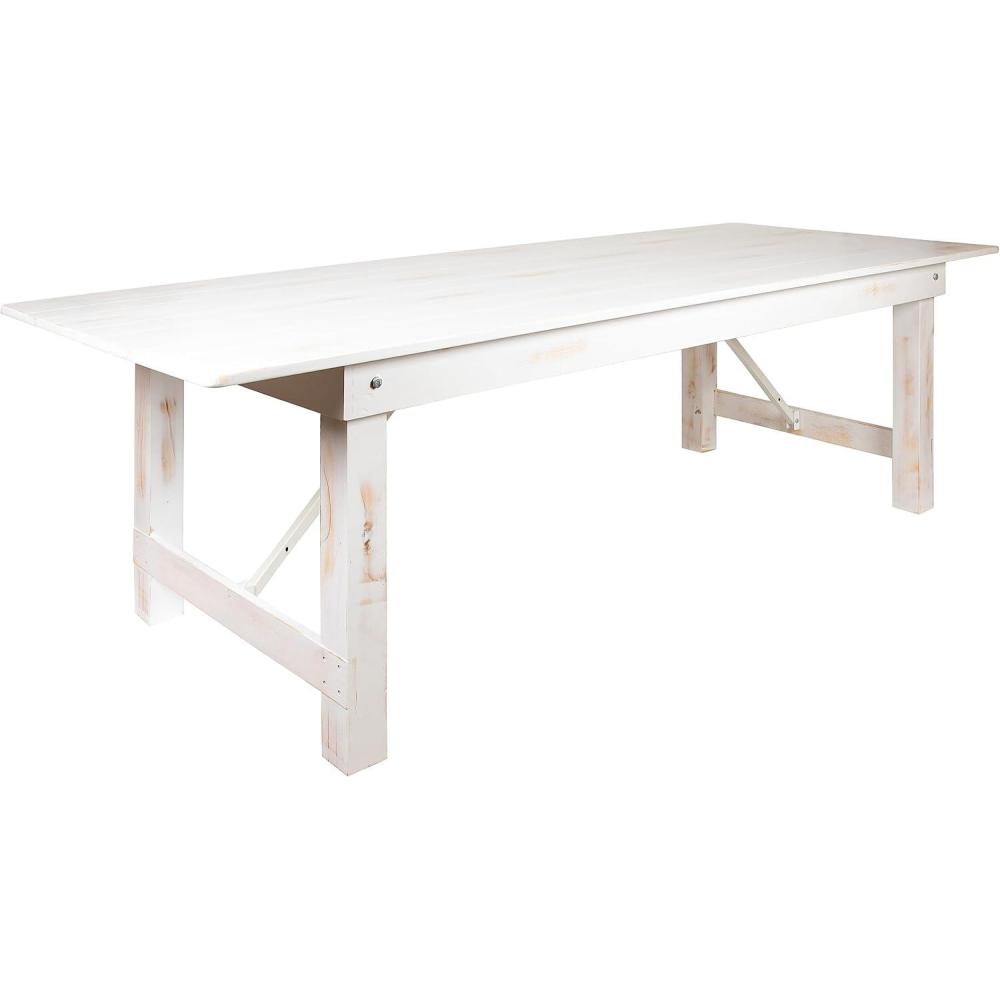 image:imageFlash Furniture Hercules Commercial Grade Farmhouse Dining Table Solid Pine Foldable Table for 10 in Antique Rustic White Rustic Charm for Home and Events