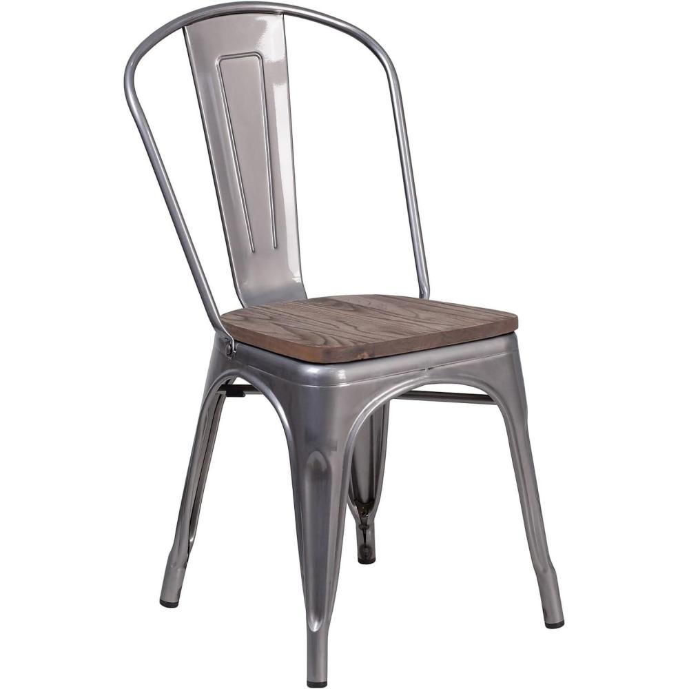 image:imageFlash Furniture Lincoln Clear Coated Metal Stackable Chair with Wood Seat