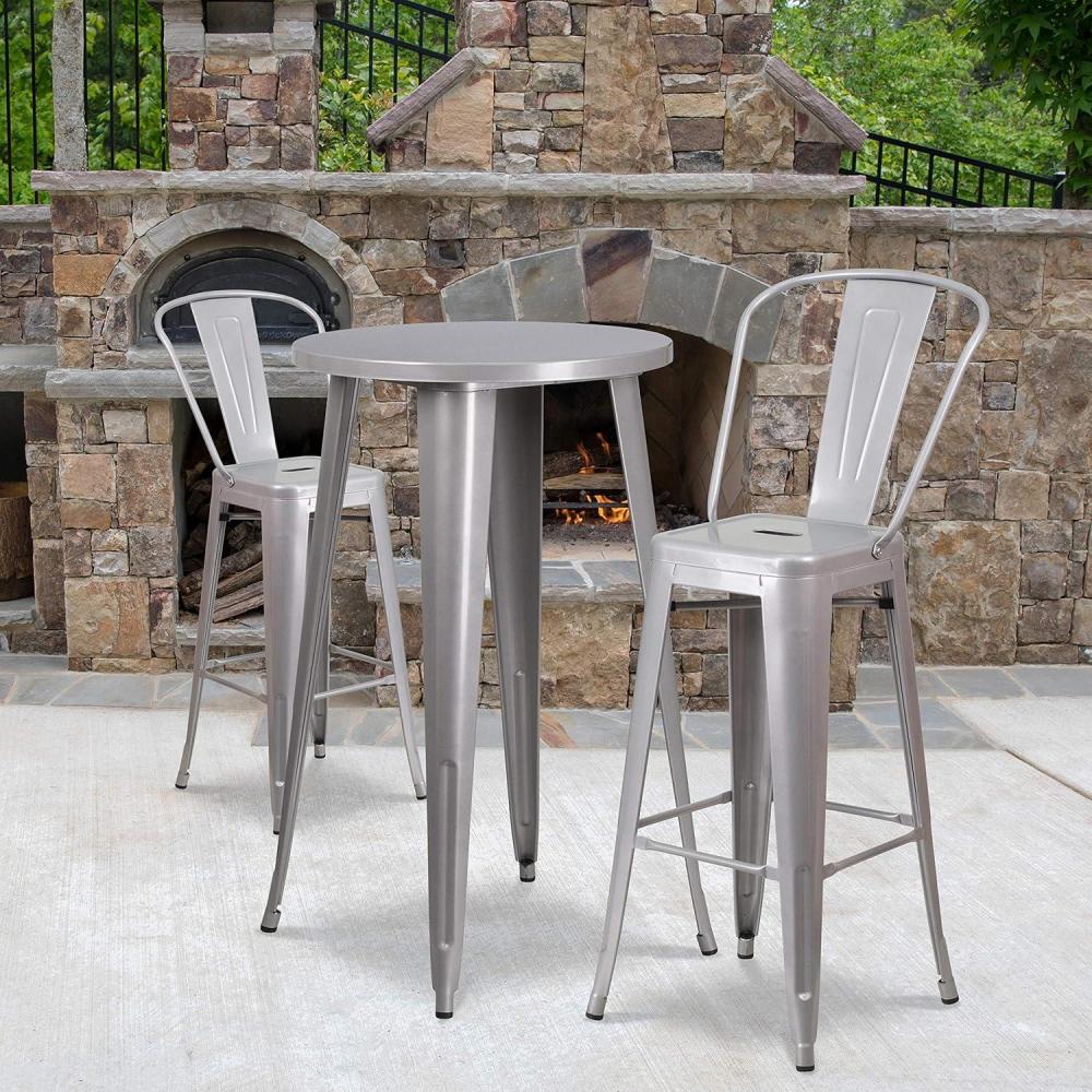 image:imageFlash Furniture Nichols Commercial Grade 24 Round Black Metal IndoorOutdoor Bar Table Set with 2 Cafe StoolsSilver