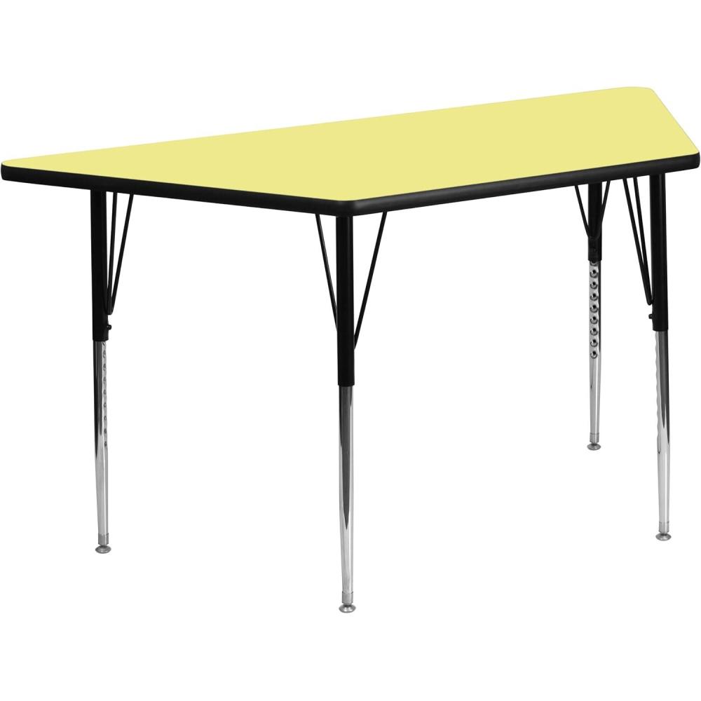 image:imageFlash Furniture Wren 29W x 57L Trapezoid Grey Thermal Laminate Activity Table  Standard Height Adjustable LegsYellow