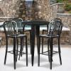 Flash Furniture Commercial Grade 30″ Round Black Metal Indoor-Outdoor Bar Table Set with 4 Vertical Slat Back Stools(Black)