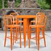 Flash Furniture Commercial Grade 30″ Round Black Metal Indoor-Outdoor Bar Table Set with 4 Vertical Slat Back Stools(Orange)