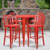 Flash Furniture Commercial Grade 30″ Round Black Metal Indoor-Outdoor Bar Table Set with 4 Vertical Slat Back Stools(Red)