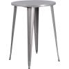 Flash Furniture Commercial Grade 30″ Round Black Metal Indoor-Outdoor Bar Table Set with 4 Vertical Slat Back Stools(Silver)